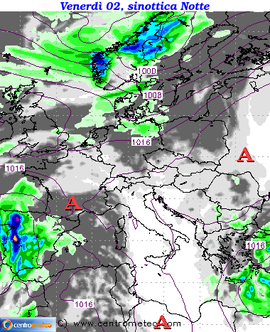 Mappa precipitazioni Venerdì notte