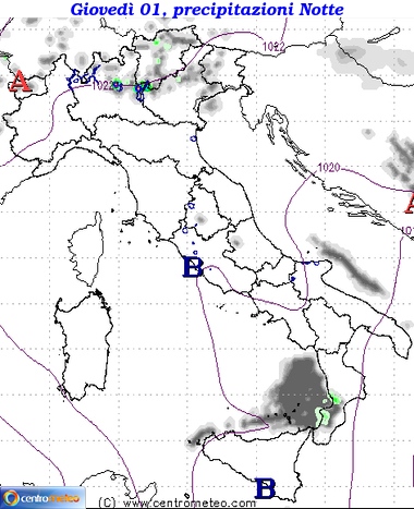 Mappa precipitazioni domani notte