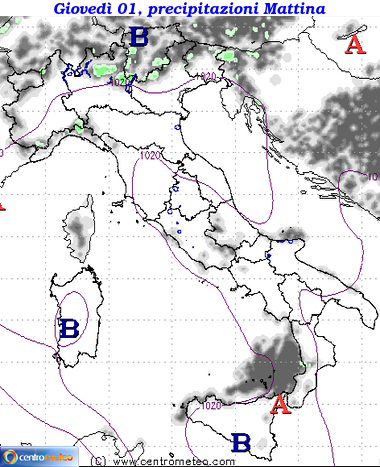 Mappa precipitazioni domani mattina