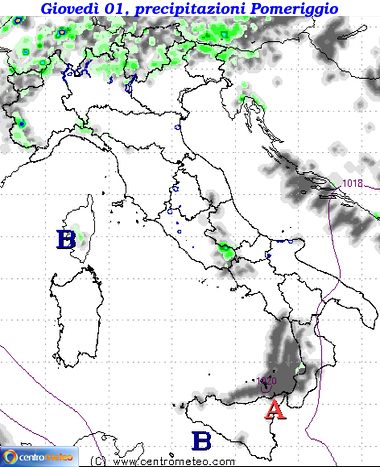 Mappa precipitazioni domani pomeriggio