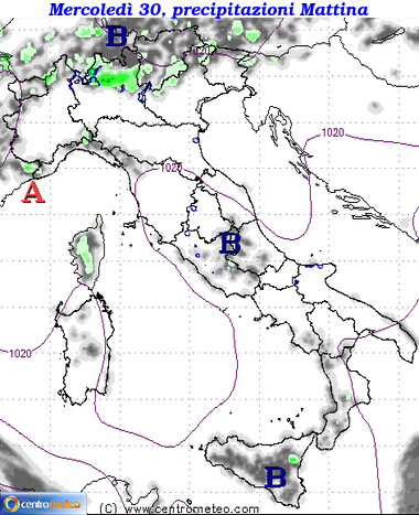 Mappa precipitazioni oggi mattina