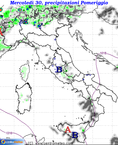 Mappa precipitazioni oggi pomeriggio