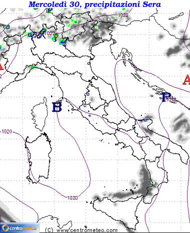 Mappa precipitazioni oggi sera