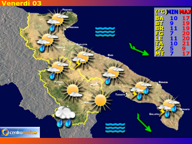 Previsioni del Tempo regione Puglia e Basilicata, giorno 2