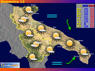 Previsioni del Tempo regione Puglia e Basilicata, giorno 3