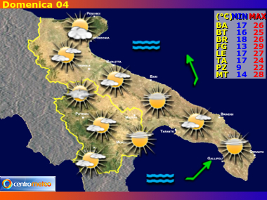 Previsioni del Tempo regione Puglia e Basilicata, giorno 3