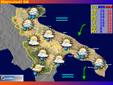 Previsioni del Tempo regione Puglia e Basilicata, giorno 6