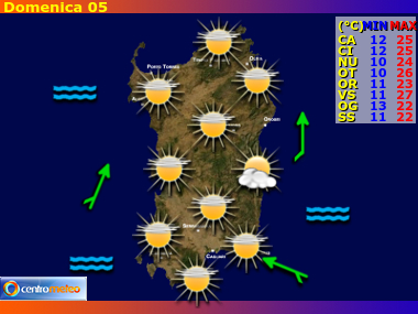Previsioni del Tempo regione Sardegna, giorno 3