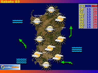 Previsioni del Tempo regione Sardegna, giorno 3