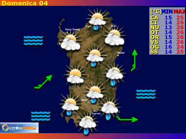 Previsioni del Tempo regione Sardegna, giorno 4