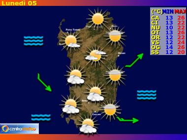 Previsioni del Tempo regione Sardegna, giorno 5
