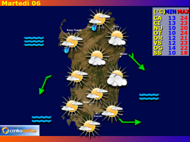 Previsioni del Tempo regione Sardegna, giorno 6