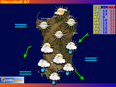 Previsioni del Tempo regione Sardegna, giorno 7