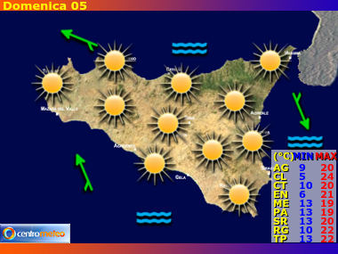Previsioni del Tempo regione Sicilia, giorno 2