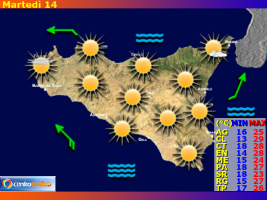 Previsioni del Tempo regione Sicilia, giorno 8