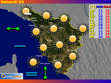 Previsioni del Tempo regione Toscana, giorno 2