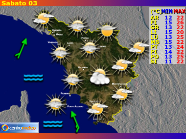 Previsioni del Tempo regione Toscana, giorno 3