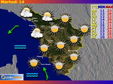 Previsioni del Tempo regione Toscana, giorno 4