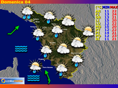 Previsioni del Tempo regione Toscana, giorno 4