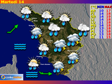 Previsioni del Tempo regione Toscana, giorno 5
