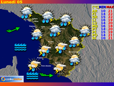 Previsioni del Tempo regione Toscana, giorno 5
