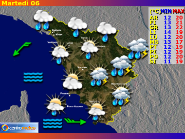 Previsioni del Tempo regione Toscana, giorno 6