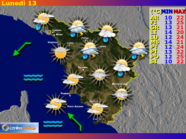 Previsioni del Tempo regione Toscana, giorno 7