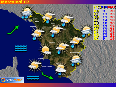 Previsioni del Tempo regione Toscana, giorno 7