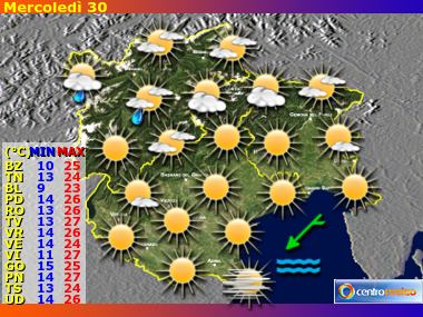 Previsioni del Tempo regione Trentino AA, Veneto e Friuli VG, giorno 0