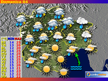 Previsioni del Tempo regione Trentino AA, Veneto e Friuli VG, giorno 3