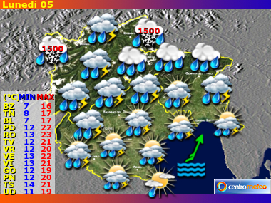 Previsioni del Tempo regione Trentino AA, Veneto e Friuli VG, giorno 4
