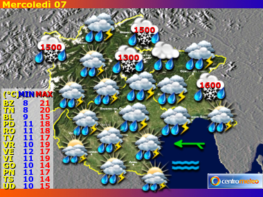 Previsioni del Tempo regione Trentino AA, Veneto e Friuli VG, giorno 6