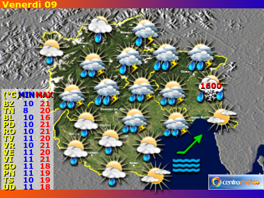 Previsioni del Tempo regione Trentino AA, Veneto e Friuli VG, giorno 8