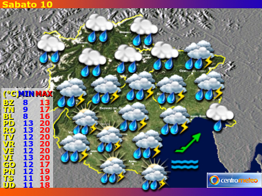 Previsioni del Tempo regione Trentino AA, Veneto e Friuli VG, giorno 9