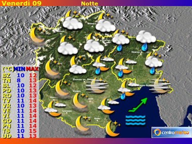 Previsioni del Tempo Trentino AA, Veneto e Friuli VG, mappa 3