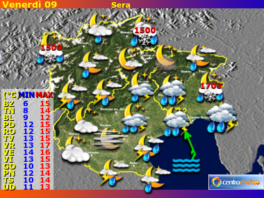 Previsioni del Tempo Trentino AA, Veneto e Friuli VG, mappa 1