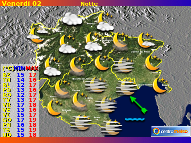 Previsioni del Tempo Trentino AA, Veneto e Friuli VG, mappa 3