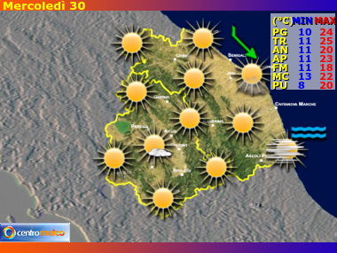 Le previsioni meteo per Umbria e Marche