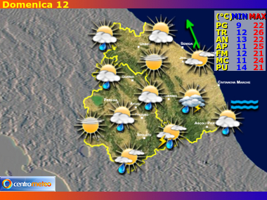Previsioni del Tempo regione Umbria e Marche, giorno 3