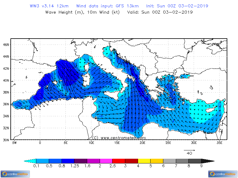 Venti e altezza onde Mappa di analisi venti e altezza onde