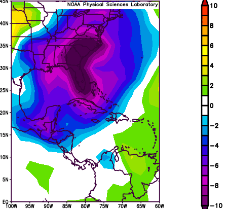 Collassamento del lobo del Vortice Polare verso i Tropici