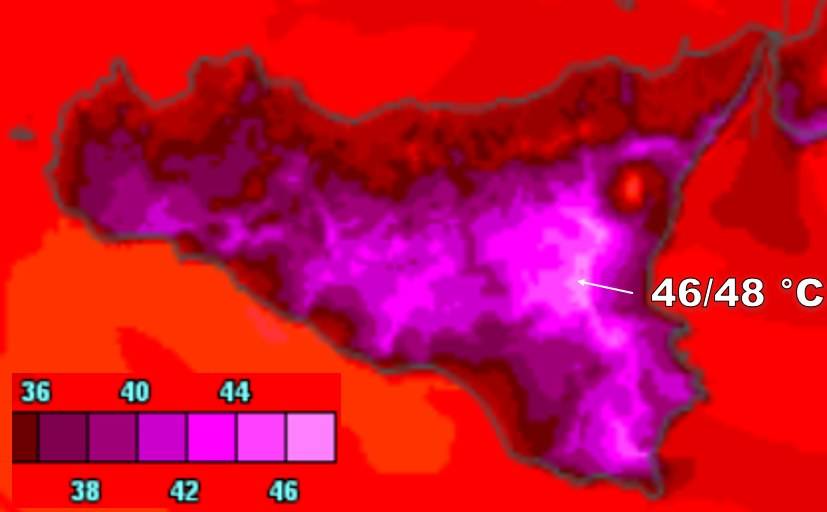 Previsioni caldo estremo Sicilia 46-48 gradi