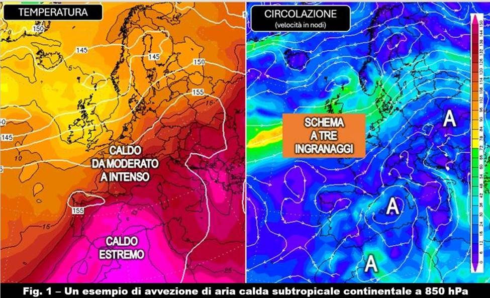 Temperature e circolazione a 850 hPa
