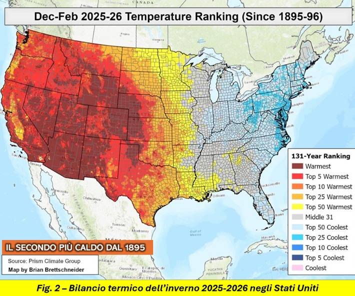 Temperature ranking negli Stati Uniti - inverno 2025-26